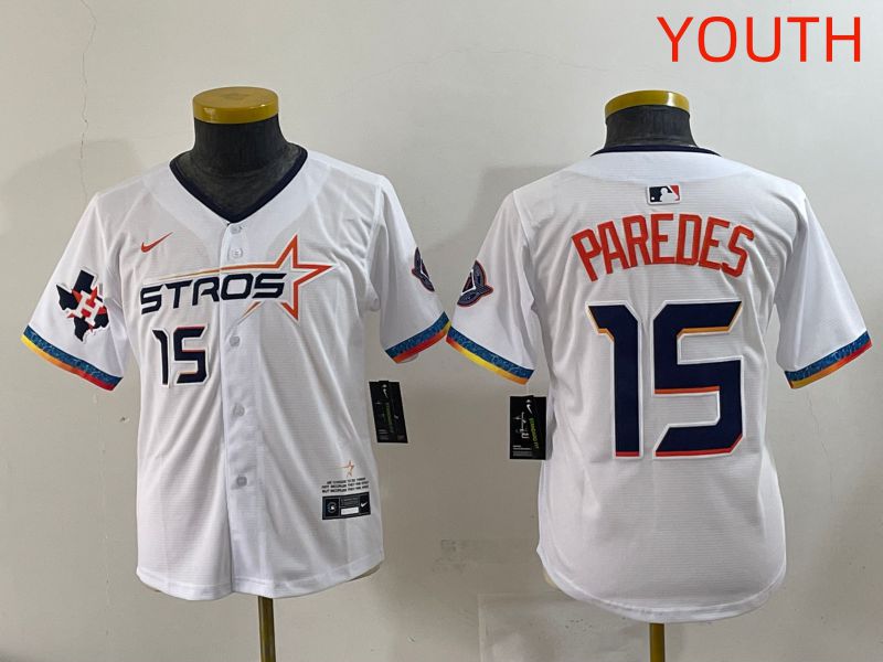 Youth Houston Astros #15 Paredes White Fourth generation Joint Name 2025 Nike MLB Jersey style 5->youth mlb jersey->Youth Jersey